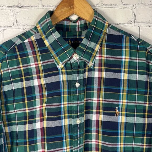 Ralph Lauren  Shirt Mens XL Blue Green Plaid Button Up Flesh Color Pony - Picture 3 of 7